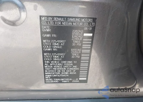 2020 Nissan Rogue Sv Fwd из США, поврежденный, VIN KNMAT2MT5LP514174